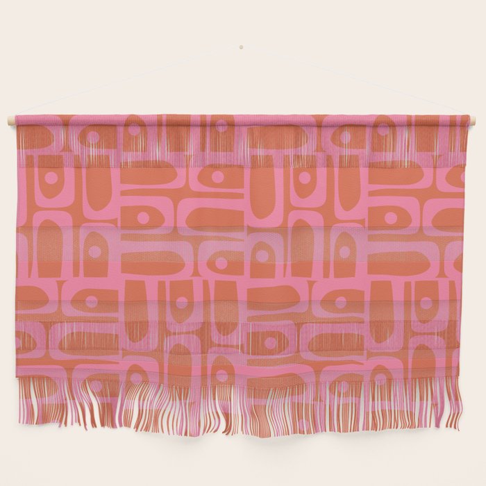 Mid Century Modern Piquet Abstract Multi Pattern in Hot Pink and Spiced Orange Wall Hanging Gallery Image 1