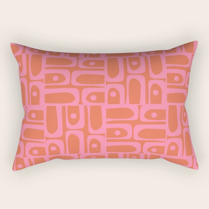 Mid Century Modern Piquet Abstract Multi Pattern in Hot Pink and Spiced Orange Rectangular Pillow Gallery Image 2