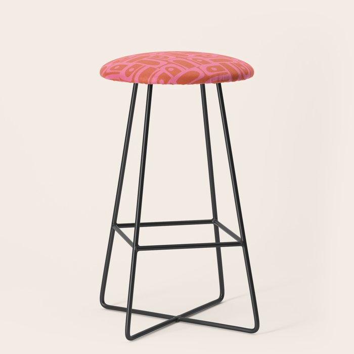 Mid Century Modern Piquet Abstract Multi Pattern in Hot Pink and Spiced Orange Stool Gallery Image 1