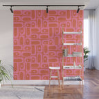 Mid Century Modern Piquet Abstract Multi Pattern in Hot Pink and Spiced Orange Wall Mural Gallery Image 1