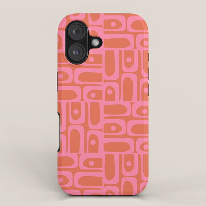 Mid Century Modern Piquet Abstract Multi Pattern in Hot Pink and Spiced Orange iPhone Case Gallery Image 1