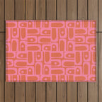 Mid Century Modern Piquet Abstract Multi Pattern in Hot Pink and Spiced Orange Outdoor Rug Gallery Image 1
