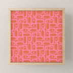 Mid Century Modern Piquet Abstract Multi Pattern in Hot Pink and Spiced Orange Mini Art Print Gallery Image 1