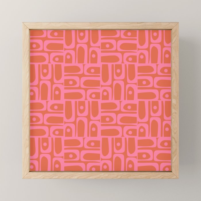 Mid Century Modern Piquet Abstract Multi Pattern in Hot Pink and Spiced Orange Mini Art Print Gallery Image 1