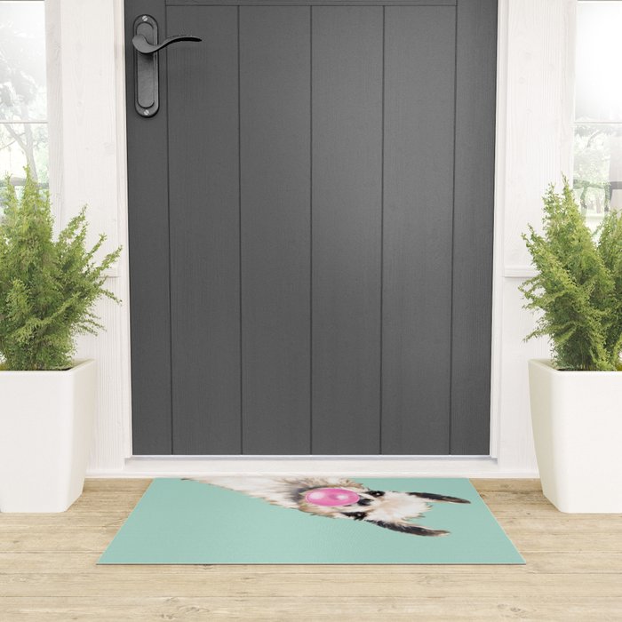 Bubblegum Sneaky Llama in Green Welcome Mat Gallery Image 3