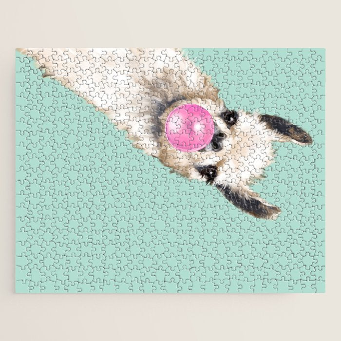 Bubblegum Sneaky Llama in Green Jigsaw Puzzle