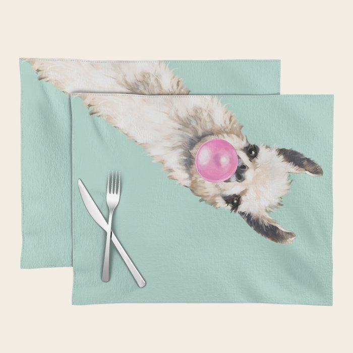 Bubblegum Sneaky Llama in Green Placemat Gallery Image 1