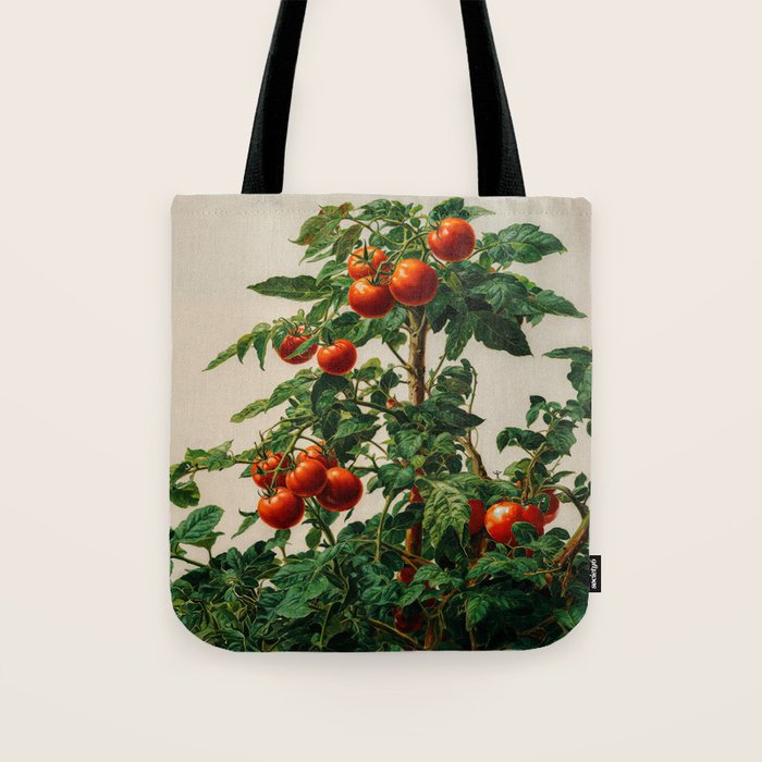 Japanese Wall Art Botanical Art Tomato Girl Summer Sage Green Painting Japandi Poster Kitchen Art Tote Bag Gallery Image 1