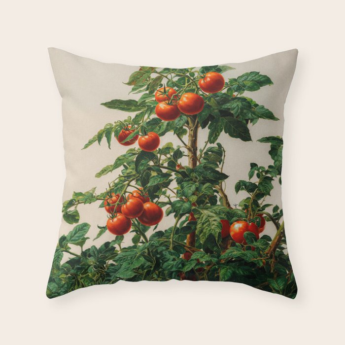 Japanese Wall Art Botanical Art Tomato Girl Summer Sage Green Painting Japandi Poster Kitchen Art Throw Pillow Gallery Image 1