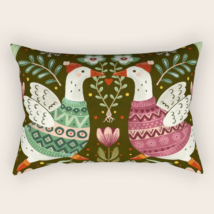 Winter geese in sweaters Rectangular Pillow Gallery Image 1