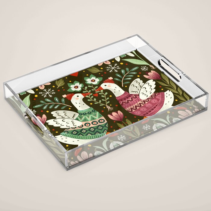 Winter geese in sweaters Acrylic Tray Gallery Image 1