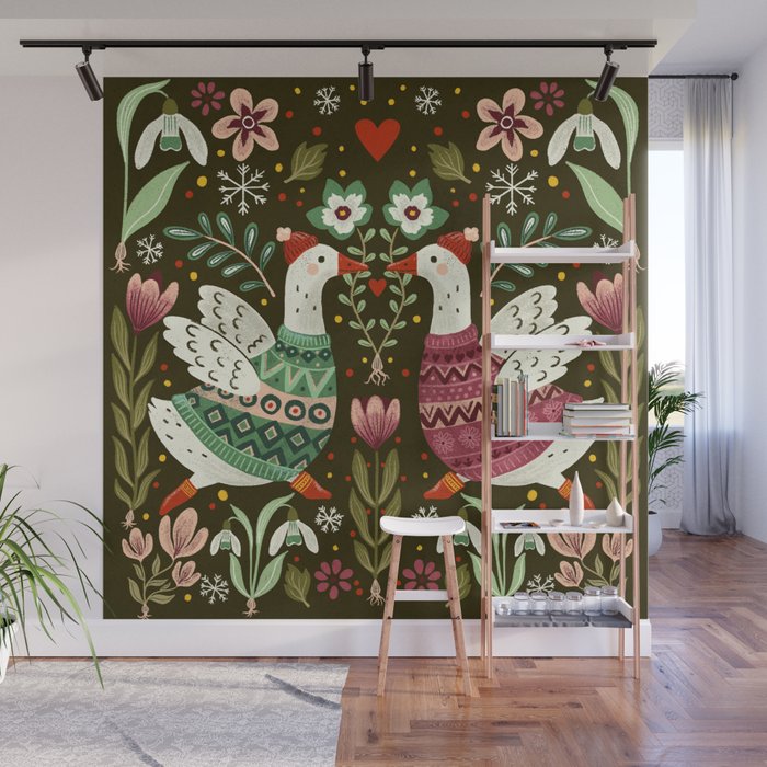 Winter geese in sweaters Wall Mural Gallery Image 1