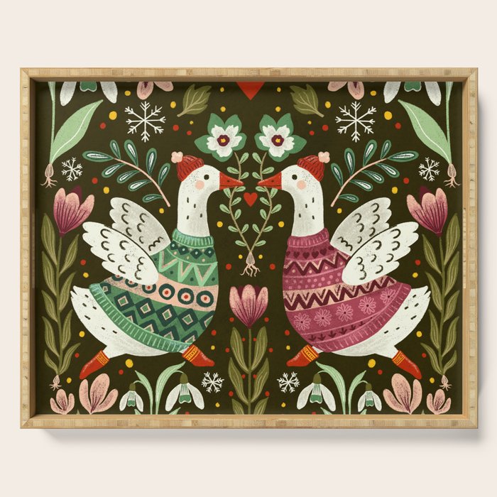 Winter geese in sweaters Serving Tray Gallery Image 1