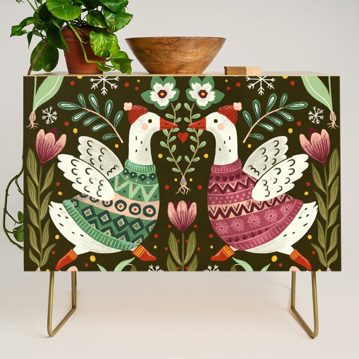 Winter geese in sweaters Credenza Gallery Image 1
