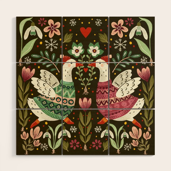 Winter geese in sweaters Wood Wall Art Gallery Image 1