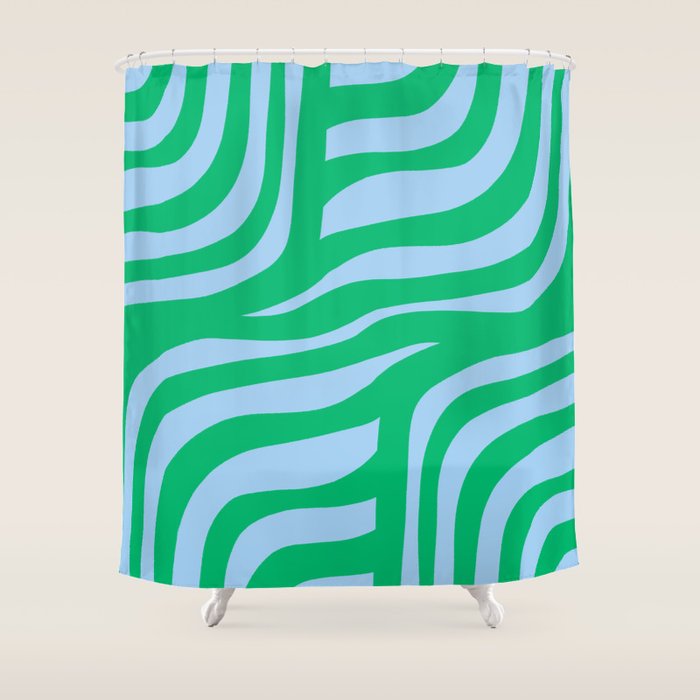 Wavy Zebra Green Shower Curtain Gallery Image 1