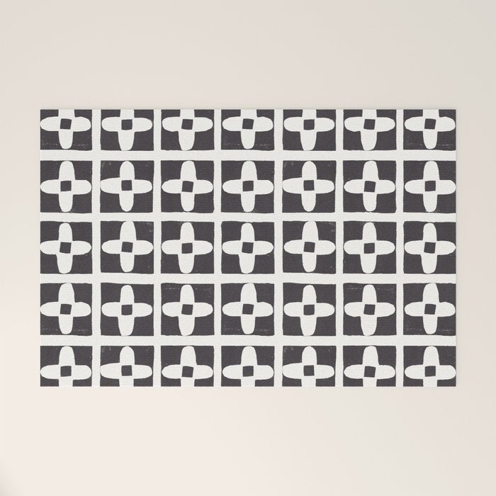 Floral Tiles / Lino Print Welcome Mat Gallery Image 1