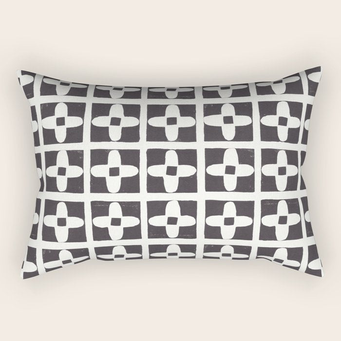 Floral Tiles / Lino Print Rectangular Pillow Gallery Image 2