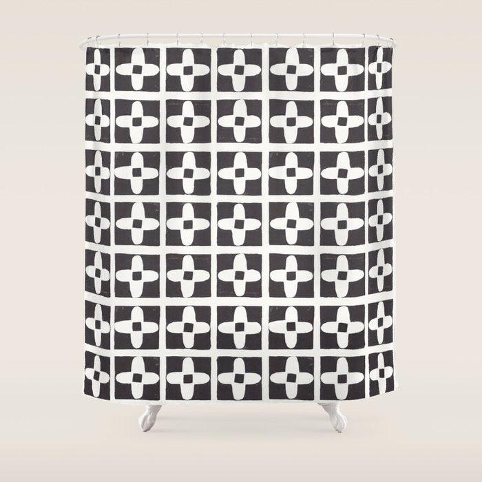 Floral Tiles / Lino Print Shower Curtain Gallery Image 1