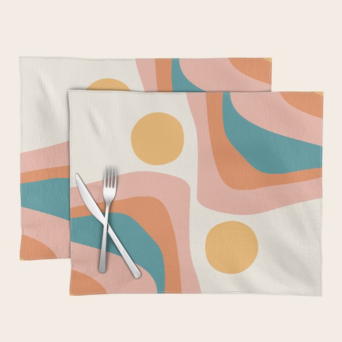 Abstract Wavy Rainbow and Sun Pattern in retro theme Placemat Gallery Image 1