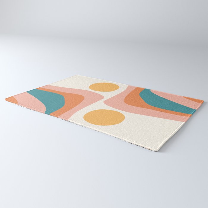 Abstract Wavy Rainbow and Sun Pattern in retro theme Rug Gallery Image 3