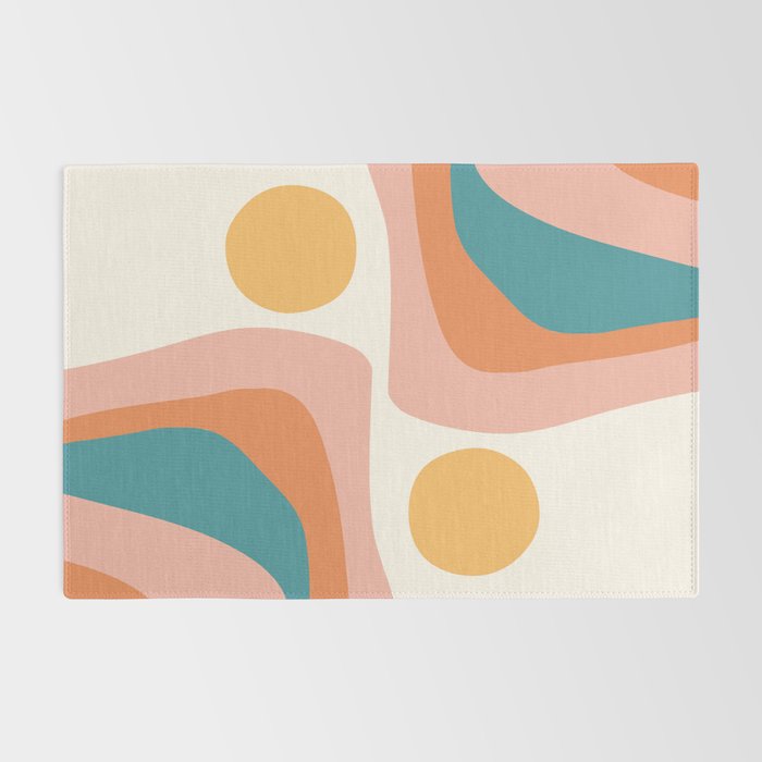 Abstract Wavy Rainbow and Sun Pattern in retro theme Rug Gallery Image 2