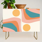 Abstract Wavy Rainbow and Sun Pattern in retro theme Credenza Gallery Image 1