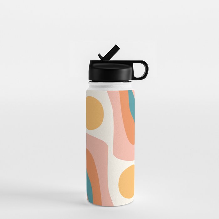 Abstract Wavy Rainbow and Sun Pattern in retro theme Water Bottle Gallery Image 1