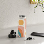 Abstract Wavy Rainbow and Sun Pattern in retro theme Water Bottle Gallery Image 4
