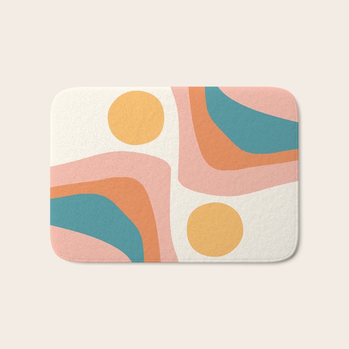 Abstract Wavy Rainbow and Sun Pattern in retro theme Bath Mat Gallery Image 1