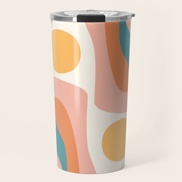 Abstract Wavy Rainbow and Sun Pattern in retro theme Travel Mug Gallery Image 1