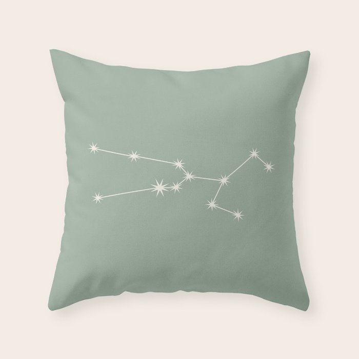 Taurus Zodiac Star Constellation Line Art Soft Sage Throw Pillow Gallery Image 6