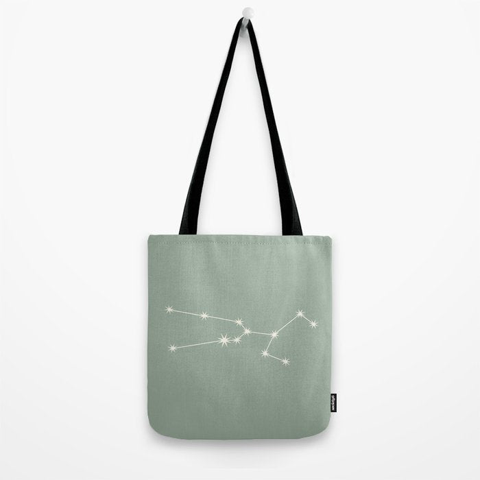 Taurus Zodiac Star Constellation Line Art Soft Sage Tote Bag Gallery Image 2