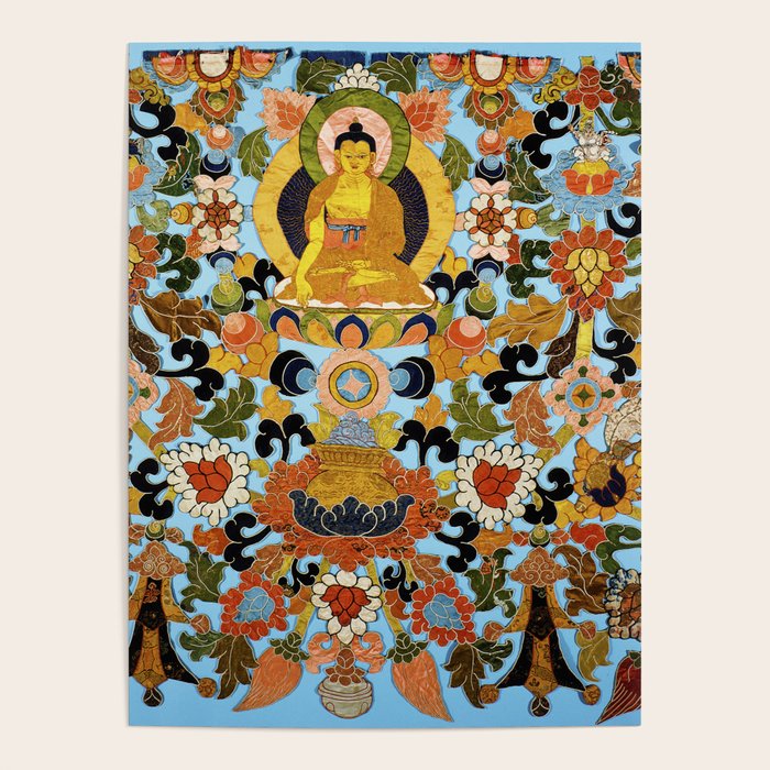 Antique Tibetan Floral Textile Print Poster Gallery Image 4