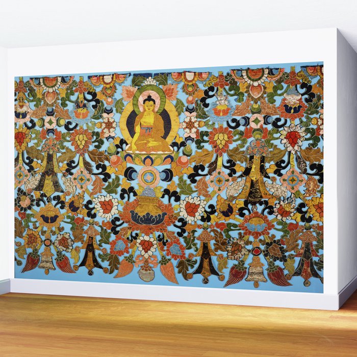 Antique Tibetan Floral Textile Print Wall Mural Gallery Image 2