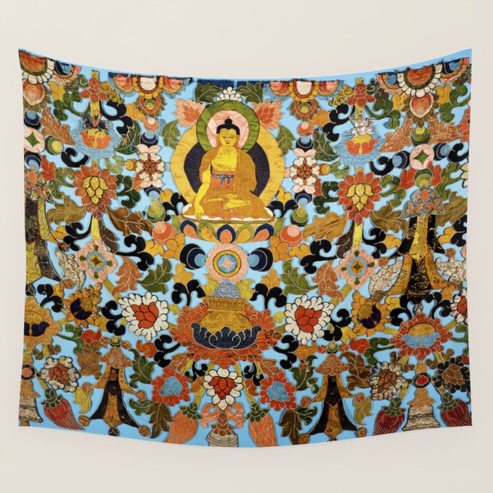 Antique Tibetan Floral Textile Print Wall Tapestry Gallery Image 4