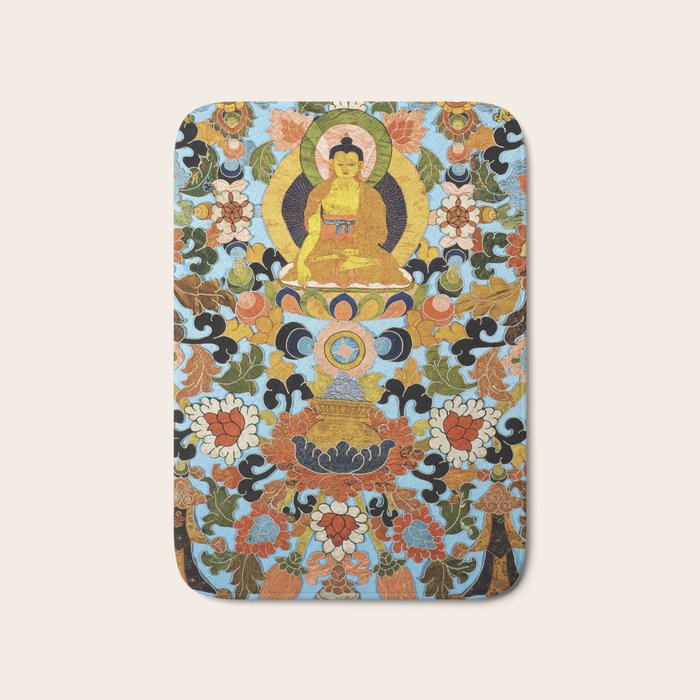 Antique Tibetan Floral Textile Print Bath Mat Gallery Image 1