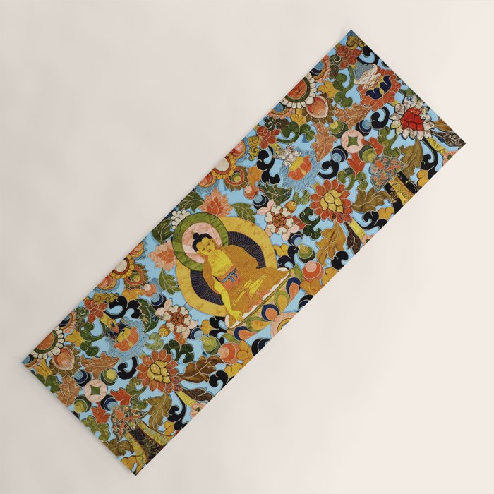 Antique Tibetan Floral Textile Print Yoga Mat Gallery Image 1