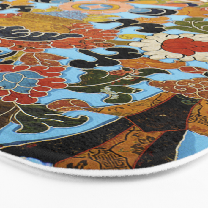 Antique Tibetan Floral Textile Print Bath Mat Gallery Image 3
