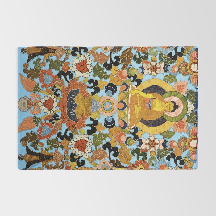 Antique Tibetan Floral Textile Print Rug Gallery Image 2