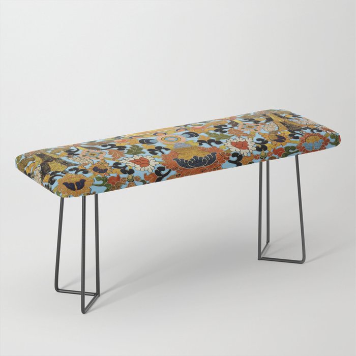 Antique Tibetan Floral Textile Print Bench Gallery Image 1