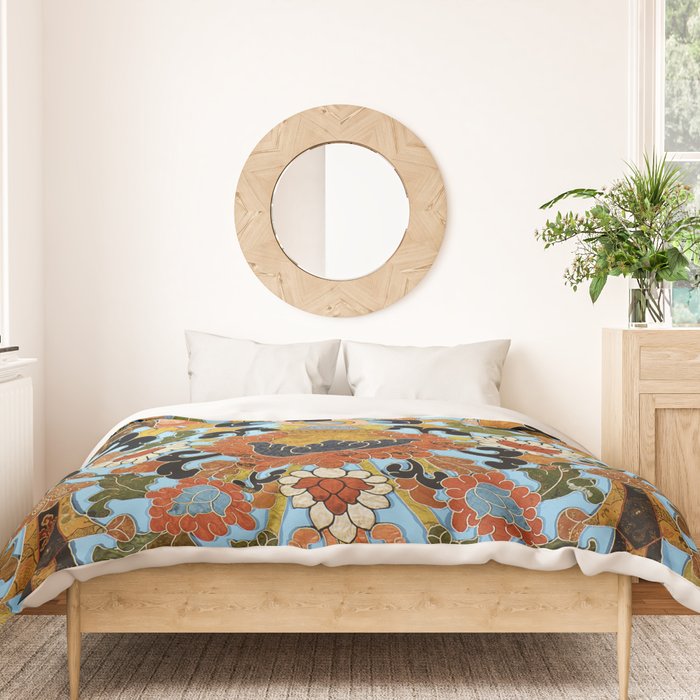 Antique Tibetan Floral Textile Print Duvet Cover Gallery Image 3