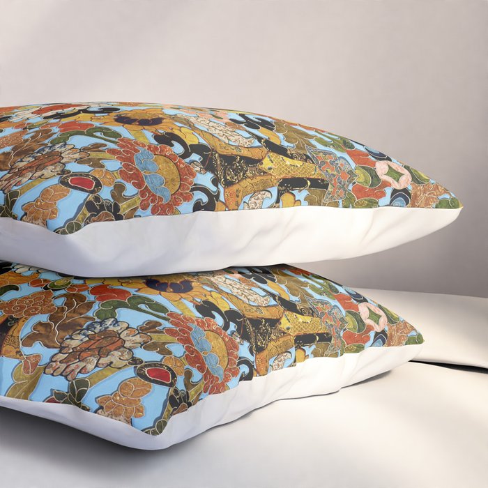 Antique Tibetan Floral Textile Print Pillow Sham Gallery Image 3