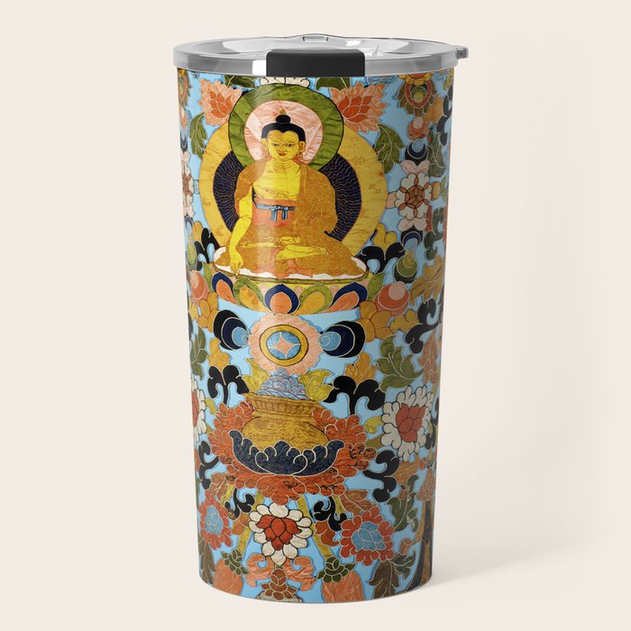 Antique Tibetan Floral Textile Print Travel Mug Gallery Image 1