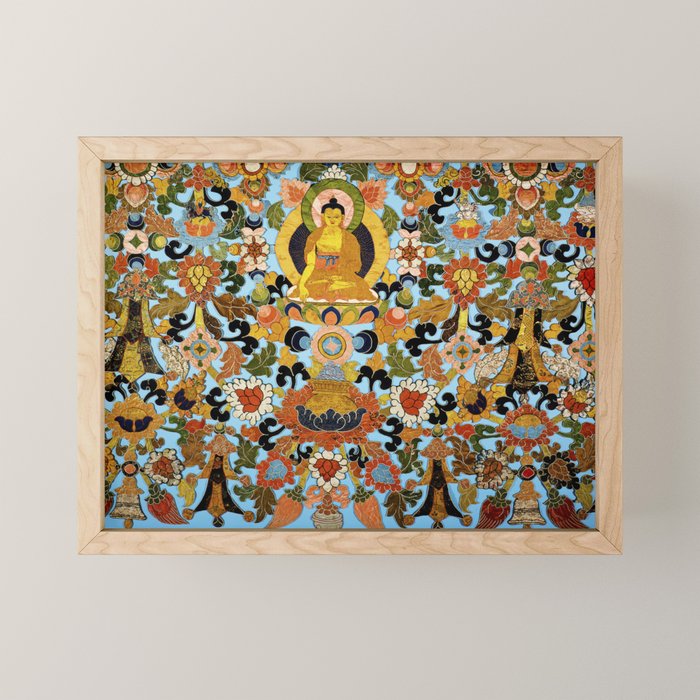 Antique Tibetan Floral Textile Print Mini Art Print Gallery Image 1