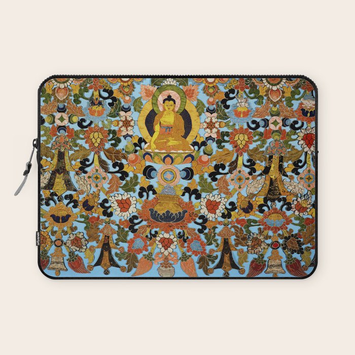 Antique Tibetan Floral Textile Print Laptop Sleeve Gallery Image 1