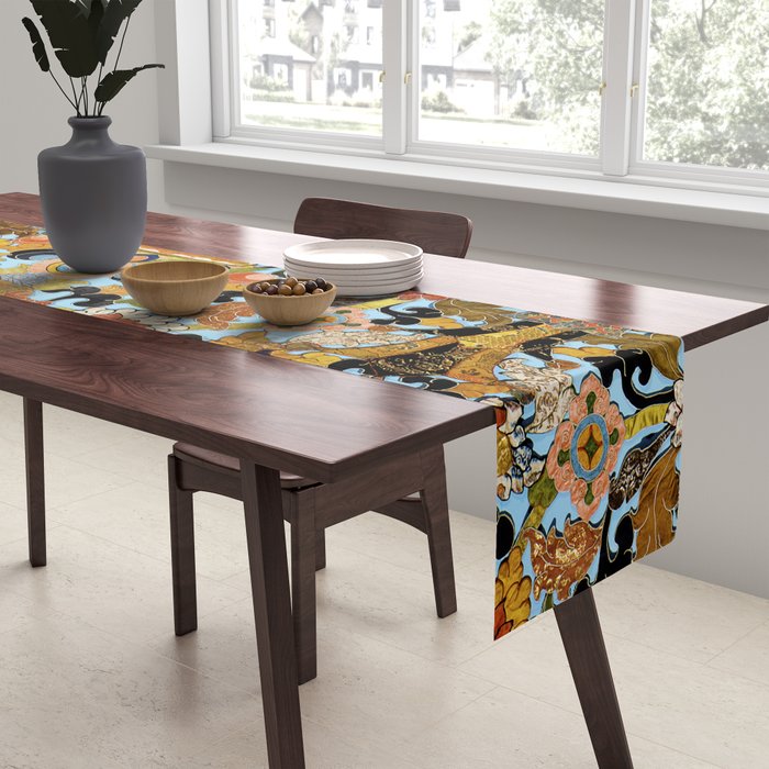 Antique Tibetan Floral Textile Print Table Runner Gallery Image 2