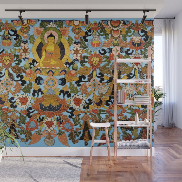 Antique Tibetan Floral Textile Print Wall Mural Gallery Image 1