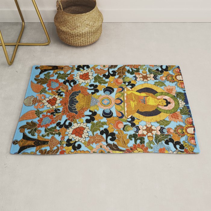 Antique Tibetan Floral Textile Print Rug Gallery Image 1
