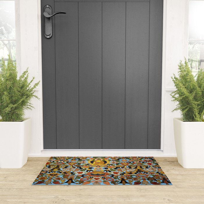 Antique Tibetan Floral Textile Print Welcome Mat Gallery Image 3